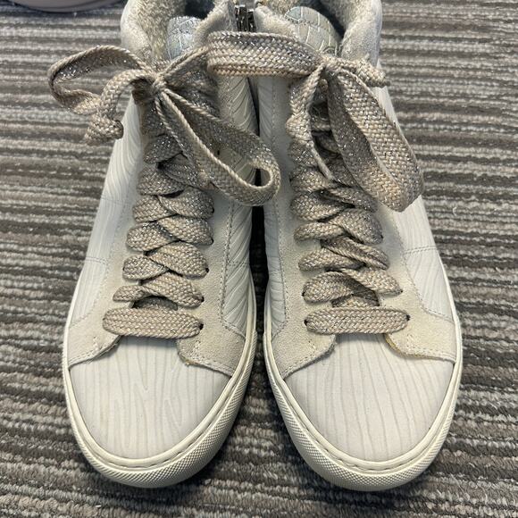 P448‎ Star White Zebra Embossed High Top Leather Sneakers Metallic Preppy Sz 8.5 - Picture 2 of 8